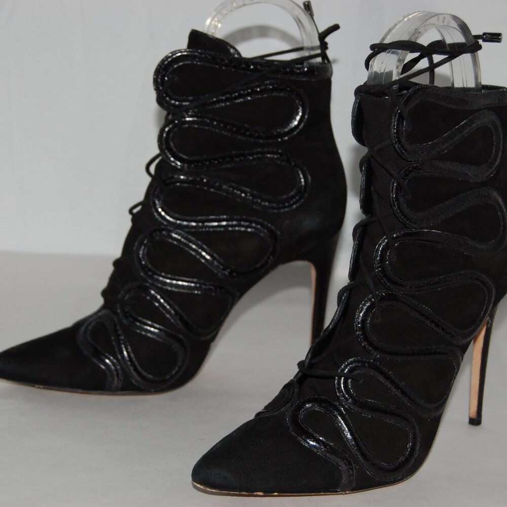 Alexandre Birman Black Suede Lace-Up Ankle Booties